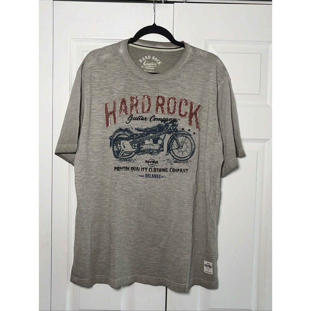 Hard Rock Guitar Company Graphic Tee Mens Size XXL Gray Orlando Slub Knit Cotton